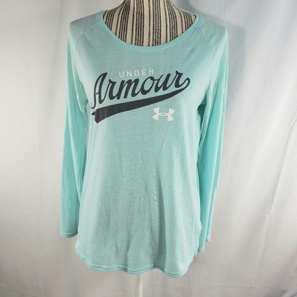 Under Armour Heat Gear Loose Green Blue Long Sleeve Top Size YXLarge
